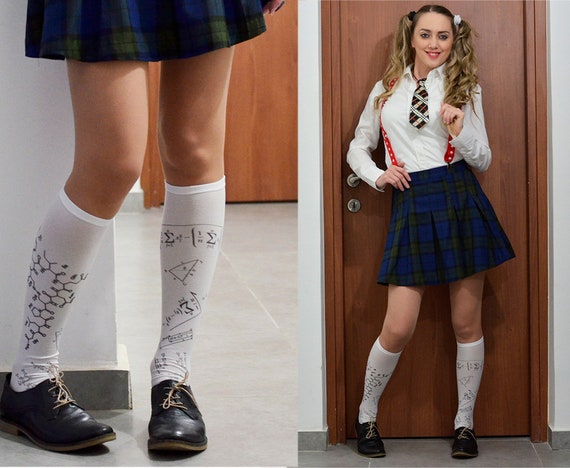 School Girl Halloween Print Socks Opaque Printed Knee High