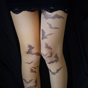 Bats Tights , Gothic Black Bats Legwear , Bats Print , Halloween costume image 4