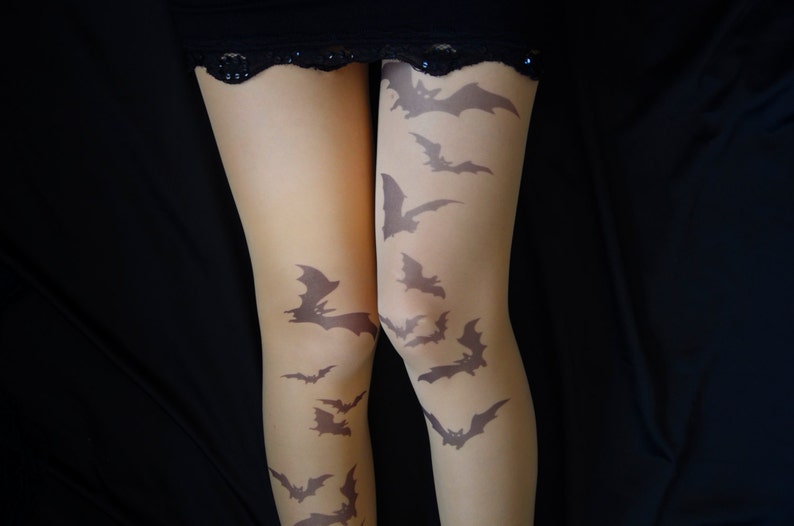 Bats Tights , Gothic Black Bats Legwear , Bats Print , Halloween costume image 4