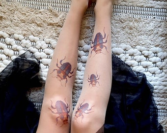 Halloween Bugs Semi-Sheer Pantyhose, Steampunk Beetles Halloween Pantyhose, Insect Halloween Tights, Spooky Tights, Insect Printed Tights