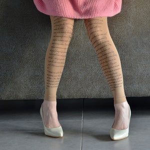 Opaque Beige Footless Tights, Jane Austen Tights , Pride and Prejudice  , Poetry  Tights , Text tights , Poem Pantyhose