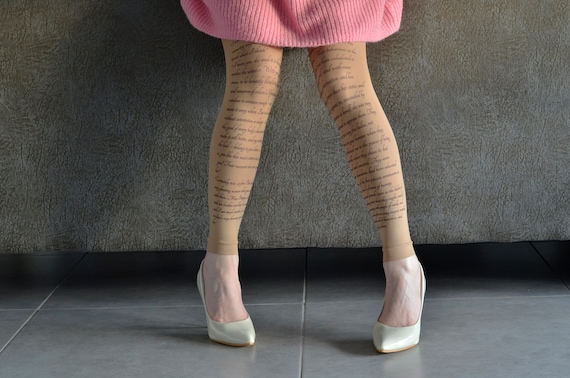 Opaque Beige Footless Tights, Jane Austen Tights , Pride and Prejudice ,  Poetry Tights , Text Tights , Poem Pantyhose -  Canada