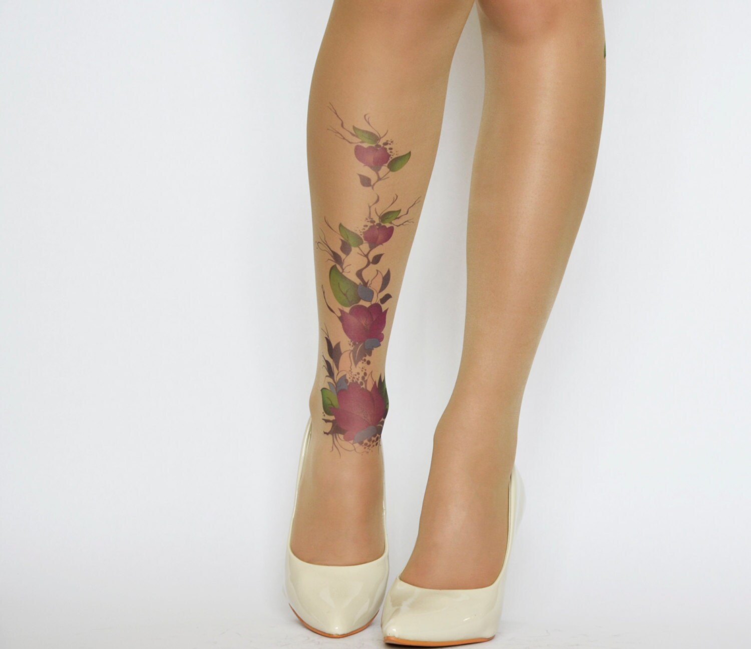 Delicate Tattoo Tights With Purple Flowers Printed Handmade - Etsy Delicate Tattoo Tights With Purple Flowers Printed Handmade - Etsy