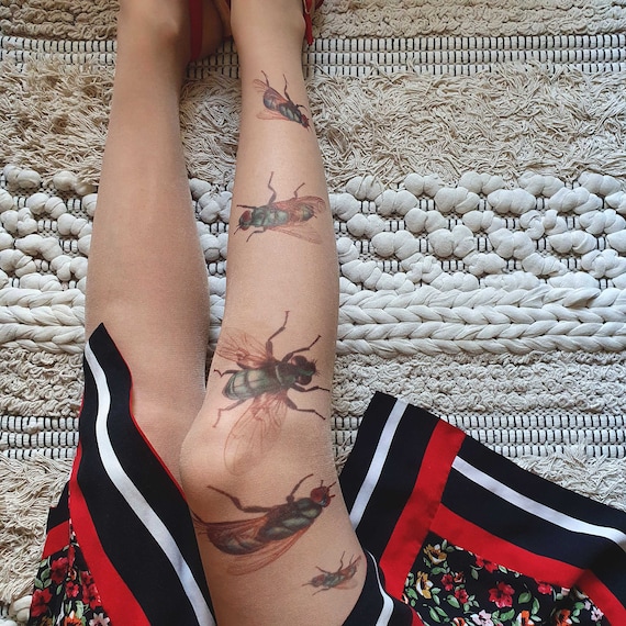 Ladies Spider Web & Cockroach Design Tights for Halloween One Size