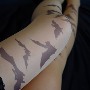 Bats Tights , Gothic Black Bats Legwear , Bats Print , Halloween costume image 3