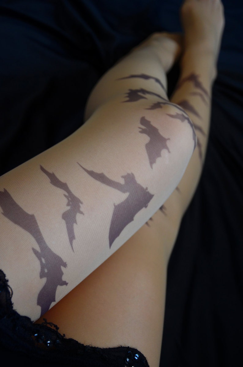 Bats Tights , Gothic Black Bats Legwear , Bats Print , Halloween costume image 3