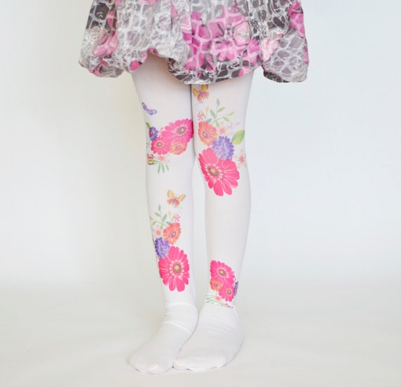 Girls Tights With Flowers , Trend Leggings , Kids Stockings , Hand Printed  Tights -  Canada