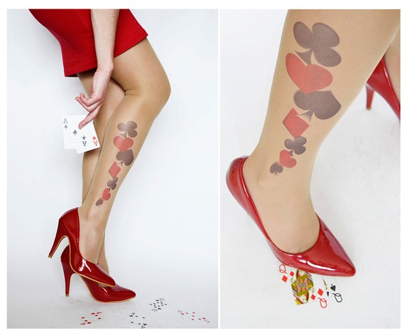 Collant da tatuaggio per poker, collant con stampa di carte da gioco, calze  da tatuaggio, collant Alice nel Paese delle Meraviglie -  Italia