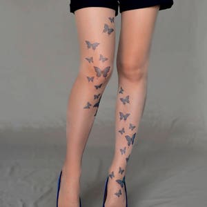 Butterflies Tattoo Tights, S-XXL Sizes Available, Design Tights , Tattoo Stockings , Butterflies Printed Pantyhose image 6