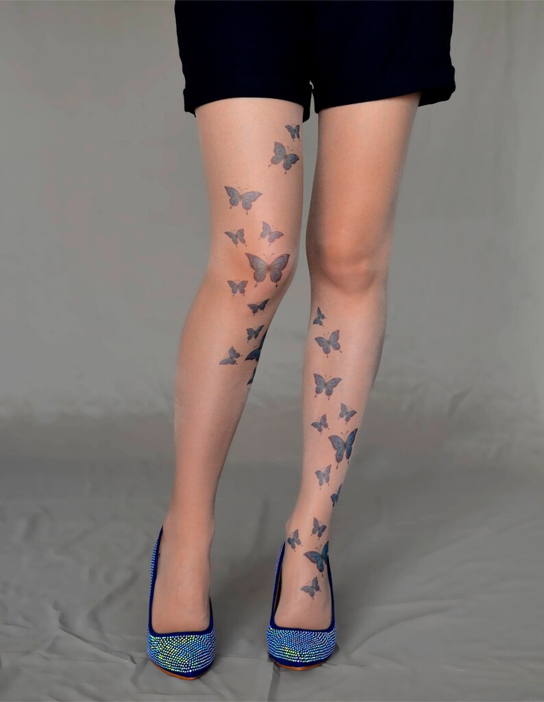 Butterflies Tattoo Tights, S-XXL Sizes Available, Design Tights , Tattoo Stockings , Butterflies Printed Pantyhose image 6