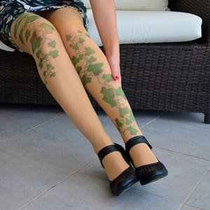 Poison Ivy Tattoo Tights , Green Ivy Leafs Print, S-XXL Sizes Available , Poison Ivy Printed Tights