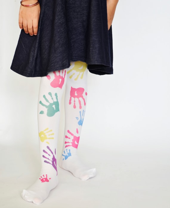 colinedesign Girls Tights with Hands , Trend Leggings , Kids Stockings , Hand Printed Tights,Toddler Tights