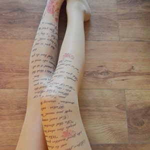 Alice in Wonderland Printed Semi-Sheer Tights, Text tights, Poetry, Poem, Literature image 5