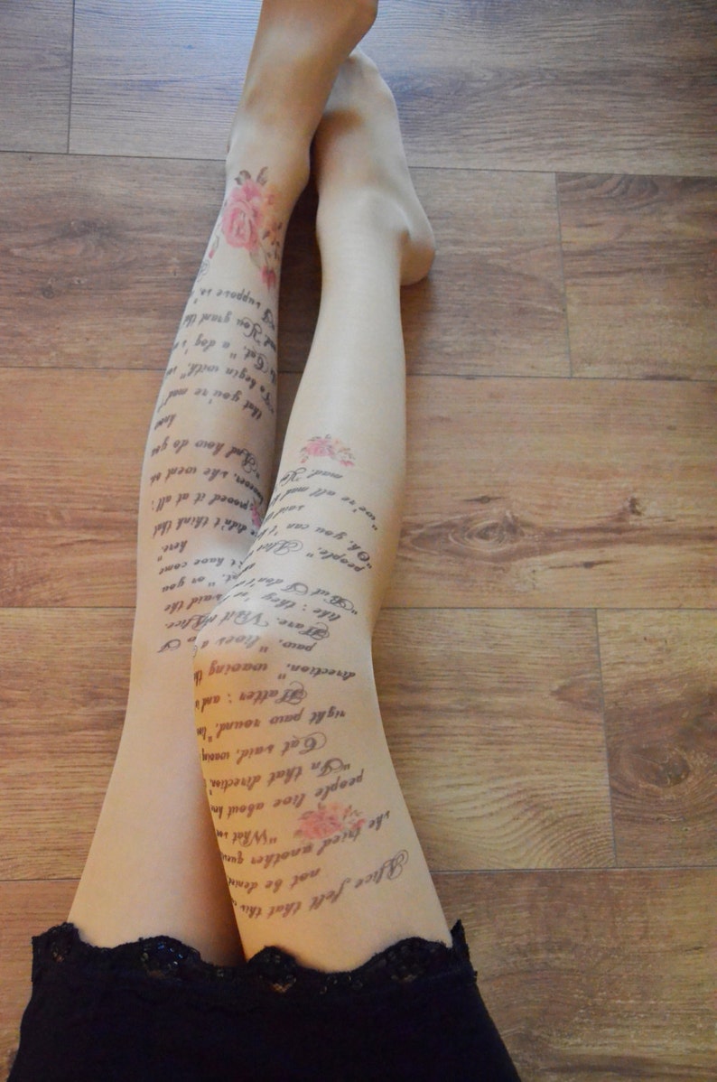 Alice in Wonderland Printed Semi-Sheer Tights, Text tights, Poetry, Poem, Literature image 5