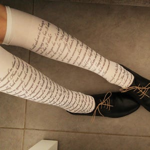 Pride and Prejudice Text Socks, Opaque Printed Knee High  , Poetry Nylon Socks, Text Stockings
