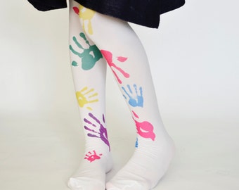 Girls Tights With Hands , Trend Leggings , Kids Stockings , Hand Printed Tights,Toddler tights