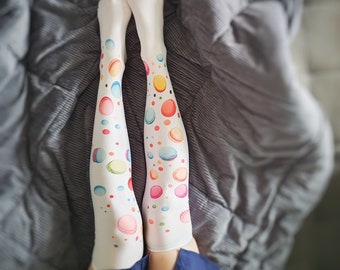 New!! Thigh High Over Knee White Socks with Macarons, Macaroons Print