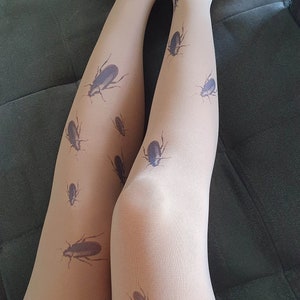 Bugs Opaque Tights, Insects Printed Tights, Beetles Print, Beetle Tights, Botanical
