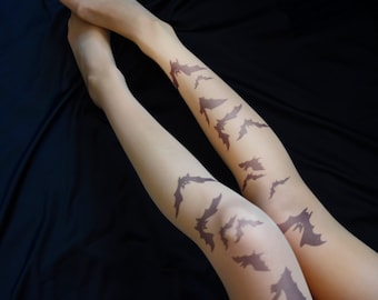 Bats Tights , Gothic Black Bats Legwear , Bats Print , Halloween costume