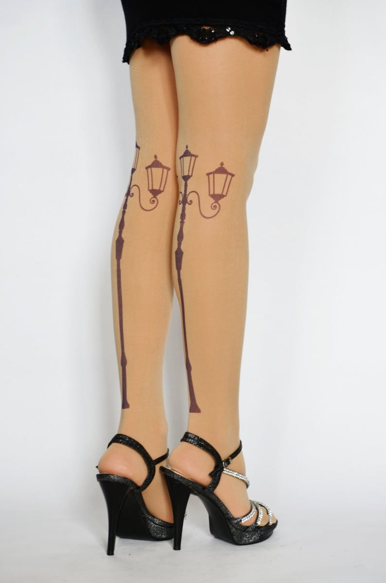 Beige Tights With Print Printed Tighs Etsy