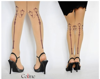 Preciosas medias beige con estampado, medias estampadas