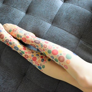 Colorful Dots Tights  , Polka Dot , Stockings , Tattoo  Pantyhose , Design Hand Printed Tights