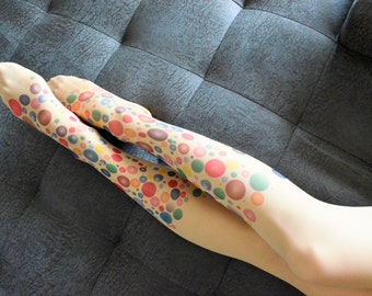 Colorful Dots Tights  , Polka Dot , Stockings , Tattoo  Pantyhose , Design Hand Printed Tights