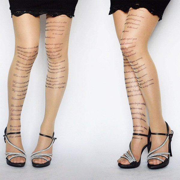 EMILY DICKINSON Poem Tattoo Tights , Literature Text Tights , Literary tattoo tights , Poetry