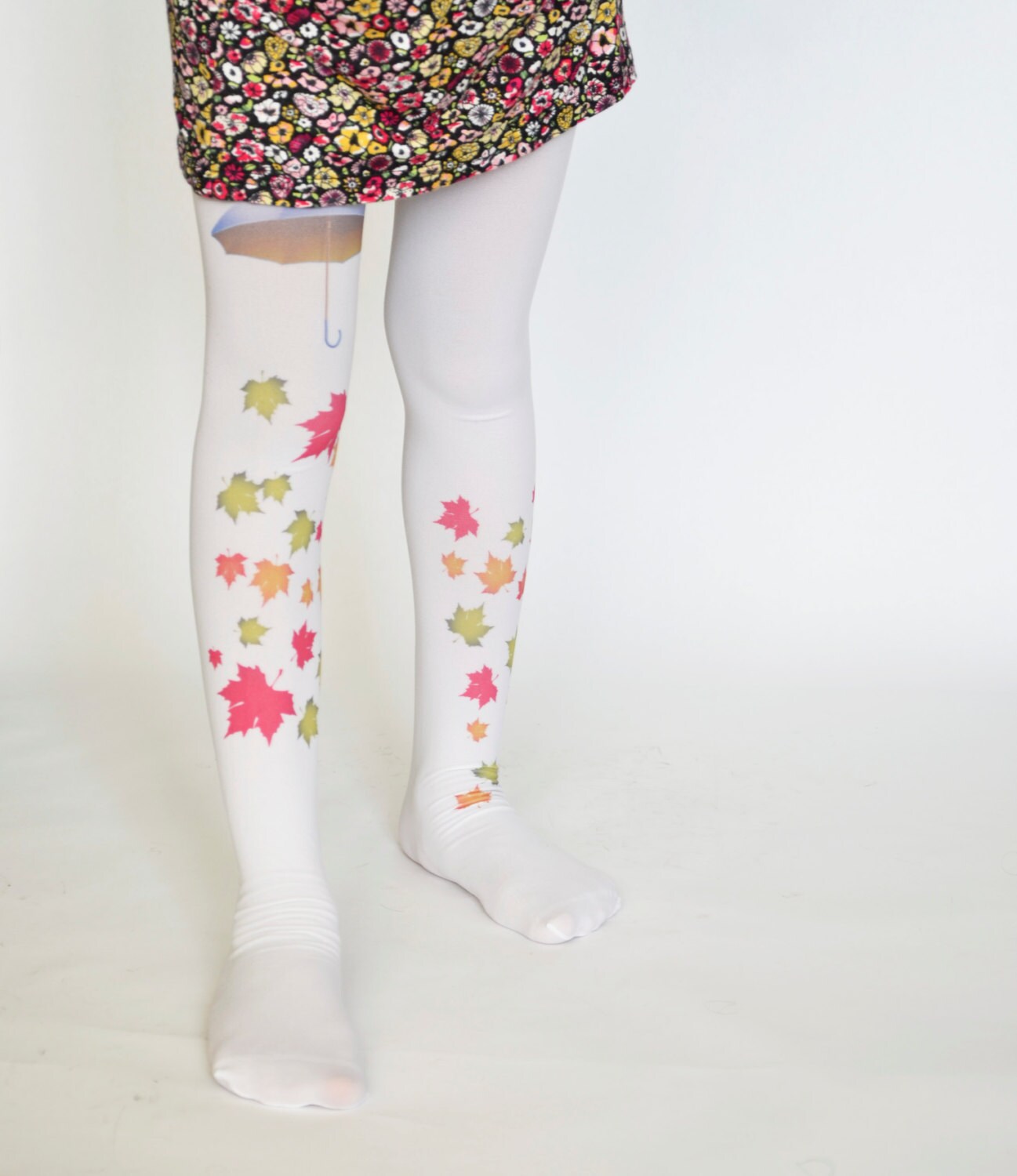 Girls Tights With Autumn Leaves and 