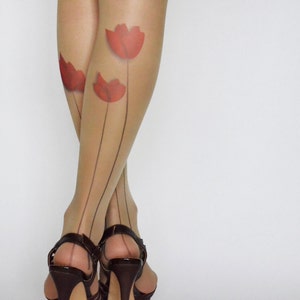 Delicate Tattoo Tights With Flower , Printed Handmade Tights , Tattoo Women's Pantyhose , tattoo socks