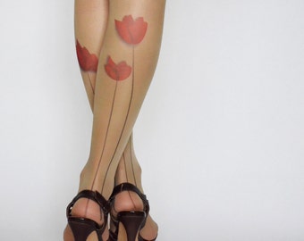 Delicate Tattoo Tights With Flower , Printed Handmade Tights , Tattoo Women's Pantyhose , tattoo socks