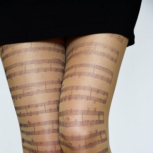 Musical Notes Tights,Transparent Tattoo Tights,Music Clef Print Choir/Orchestra  Leggings,Womens Pantyhose.