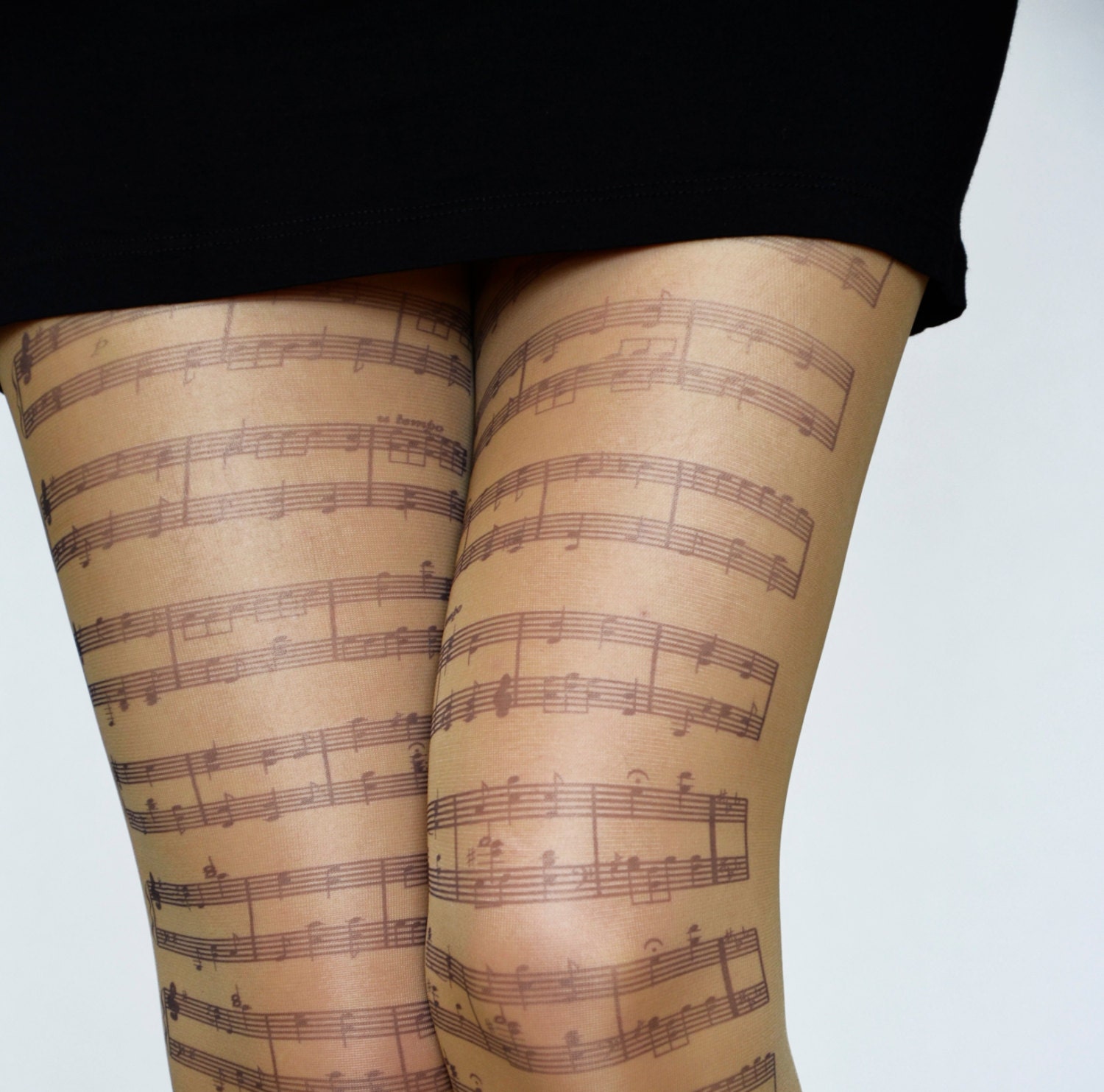 Musical Notes Tights , Music Clef Print Choir, Orchestra Leggings , Opaque  Women's Pantyhose, Printed Tights 