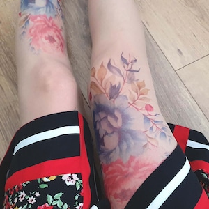 Floral Pantyhose, Semi-Sheer Printed Tights with Flowers, Transparent Printed Tights
