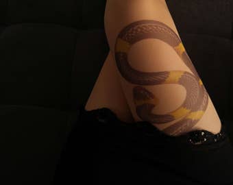 Snake Tattoo Tights , Printed Pantyhose, Hand printed  Tights, S-XXL Sizes Available