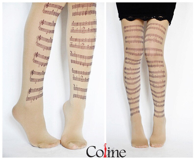 Musical Notes Tights Music Clef Print Choir Orchestra Etsy