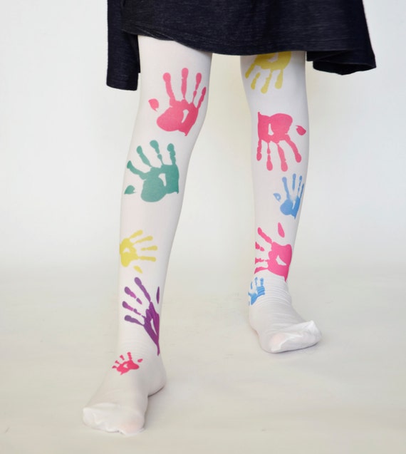 Girls Tights With Hands , Trend Leggings , Kids Stockings , Hand Printed  Tights,toddler Tights 