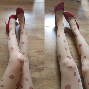 Ladybug Tattoo Tights, Semi-Sheer Tights, Ladybugs Printed Tights, Ladybugs Print