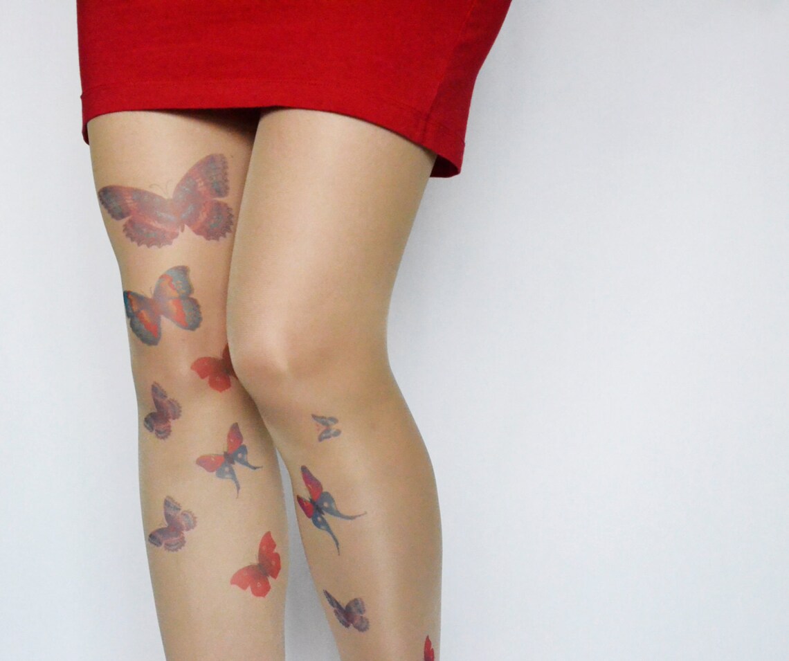 Tattoo Tights With Butterflies Butterfly Tights Stockings Etsy