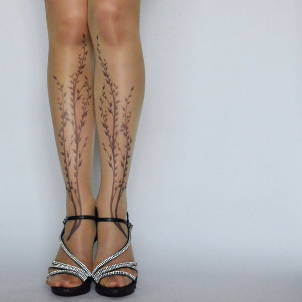 Beautiful Tattoo Tights With Flower , Printed  Handmade Tights , Tattoo Women's Pantyhose , tattoo socks