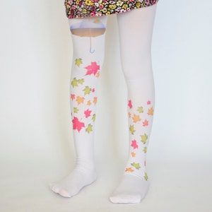 Girls Tights With Autumn Leaves and Umbrella,Kids Leggings,Hand Printed Tights image 2