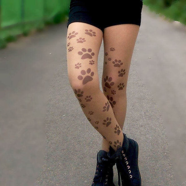 Cat Printed Tights, Footprints  Tights, Tattoo Tights, Pantyhose, Stocking, Animal print