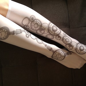 Steampunk Socks, Opaque Printed Knee High, Nylon Socks, Steampunk Art Stockings