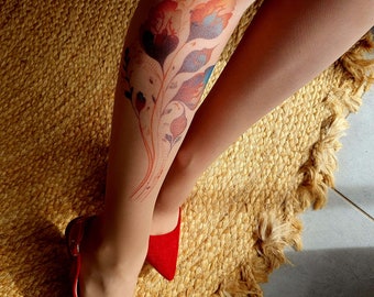 Flowers Semi-Sheer Pantyhose, Tattoo Tights