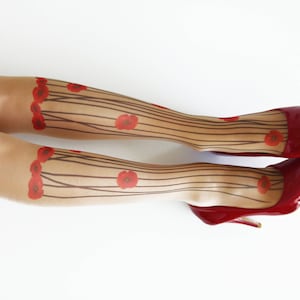 Tattoo Tights with Flowers, S-XXL Sizes Available, Printed Tights