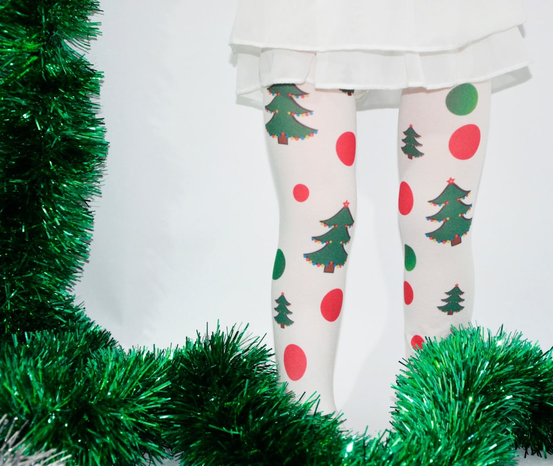 Christmas Kids Tights , Xmas Tights , Stockings , Green, Red