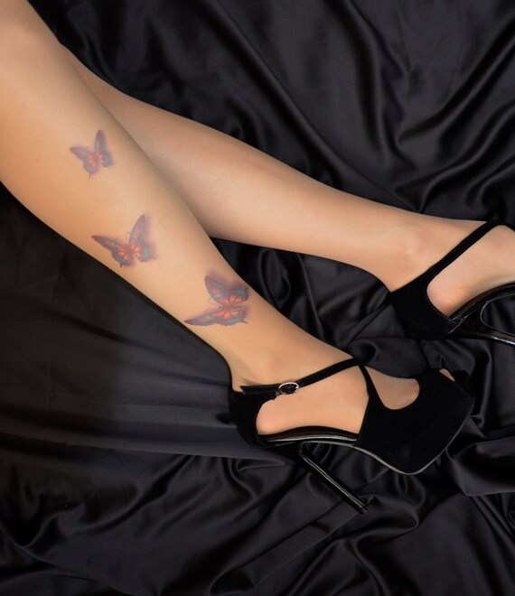 Download New Tattoo Tights With 3d Effect Print Butterflies Printed Etsy