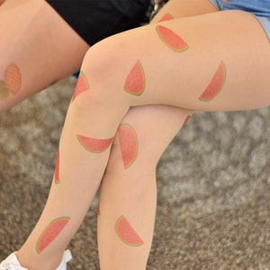 Watermelon Tattoo Tights, S-XXL Sizes Available, Fruits Design Tights , Tattoo Stockings, Watermelon print image 1