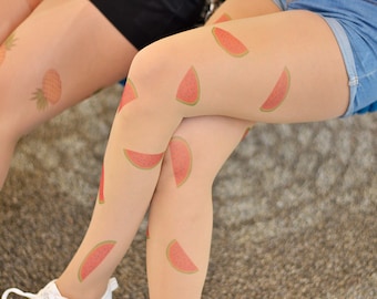 Watermelon Tattoo Tights, S-XXL Sizes Available, Fruits Design Tights , Tattoo Stockings, Watermelon print