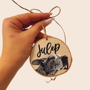 Pet Wood Slice Ornament | Birch Wood | Custom Pet Ornament | Christmas Ornament | Pet Gift | Pet Portrait | Hand Painted | Wood Ornament
